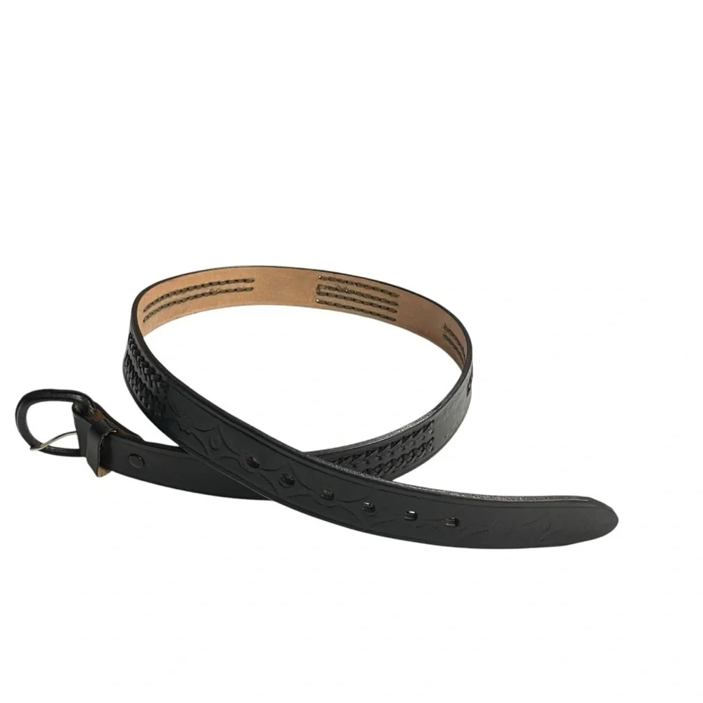 Vtg Mens Belt Black Leather 38 Handcrafted Mexico Cowboy Rodeo Western 1.5
